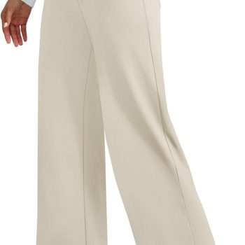 Womens Wide Leg Yoga Pants with 4 Pockets High Waist Stretchy Loose Dress Work Casual Sweatpants