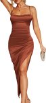 Women Satin Lace up Backless High Slit Dress Asymmetric Hem Club Clubwear Midi Elegant Dresses for Evening Party