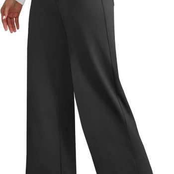 Womens Wide Leg Yoga Pants with 4 Pockets High Waist Stretchy Loose Dress Work Casual Sweatpants