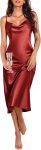 Women Satin Nightgown Sexy Lingerie Sleepwear Spaghetti Strap Cowl Neck Elegant Long Slip Satin Silk Midi Dress