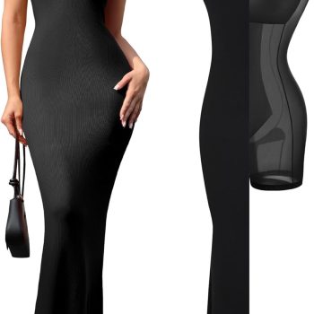 Summer Maxi Dress for Women - Cocktail Shapewear Dresses Built-in Bra Adjustable Straps Vacation Long Slip