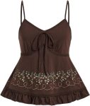Embroidered Floral Front-Tie Camisole — Ruffled Hem | Trendy Summer Fashion Piece