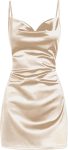 Women Satin Sleeveless Spaghetti Strap Mini Dress Sexy Slip Cowl Neck Silky Cocktail Party Dresses