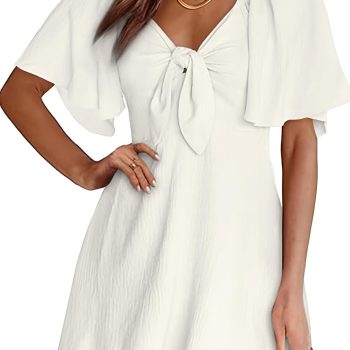 Women Dresses  Spring Summer Deep V Neck Elegant Bow tie Mini Dress S-XL