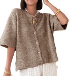Women  Cardigan Sweater Short Sleeve Button Down Ribbed Knit Crop Top Fall Winter Going Out Sweater