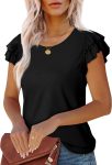 Women T Shirts Ruffle Short Sleeve Summer Tops Cute Crew Neck Casual Blouses