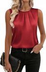 Ruched Silk Satin Tank — Crew Neck Sleeveless | Business Casual Style | Elegant Summer Vibe