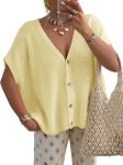 Womens Summer Oversized Cardigans Batwing Short Sleeve Lightweight Button V Neck Casual Knit Sweater Tops