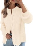 Women's  Long Sleeve Cardigan Sweater Fall Crew Neck Button Open Front Chunky Knit Outfits