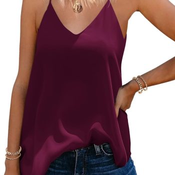 Chiffon V-Neck Camisole — Loose & Flowy Fit | Spaghetti Strap Design | Casual Summer Sleeveless Top