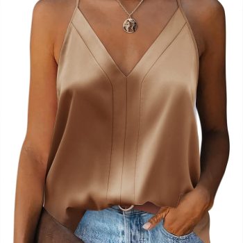 Silk Satin Racerback Tank — V-Neck Sleeveless | Spaghetti Strap Design | Loose Summer Fit