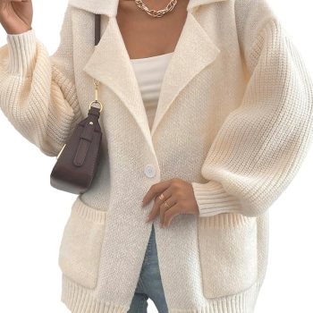 Women Open Front Knit Sweater Casual Long Sleeve V Neck Cardigan Fall