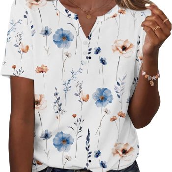 Women Summer Tops Casual Short Sleeve V Neck Shirts Business Dressy Work Blouses