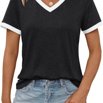 Women Short Sleeve T-Shirts Summer Tops Casual Soft Tunic V Neck Basic Workout Clothes Spring Fashion Outfits