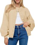 Womens Long Sleeve Button Down Cardigan Sweaters Crew Neck Open Front Knit Casual Loose Fit Fall Sweater Coat