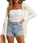 Women Summer Crochet Boho Long Sleeve Lightweight Oversized Open Front Cardigan Sweaters Kimonos Tops