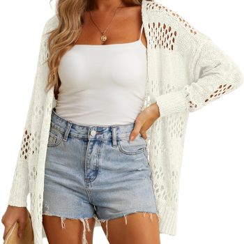 Women Summer Crochet Boho Long Sleeve Lightweight Oversized Open Front Cardigan Sweaters Kimonos Tops