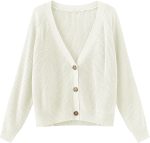 Women's Long Sleeve Knit Sweater Open Front Cardigan Button Loose Outerwear