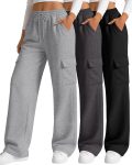 3 Pack Women's Cargo Sweatpants Wide Leg Baggy Loose Elastic Drawstring Pants Casual Athletic Joggers with 4 Pockets