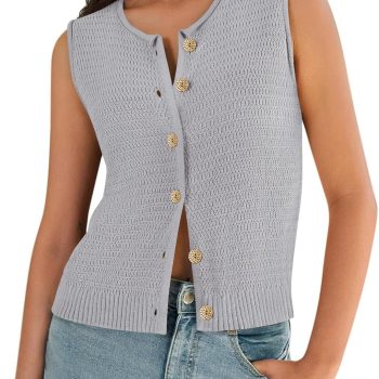 Womens Sweater Vest  Summer Trendy Sleeveless Knit Button Down Tank Tops Casual Cardigan