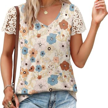 Women Tshirts Trendy Fashion Tops Lace Short Sleeve Business Tee Shirts Casual Knitted Blouses Summer Outfits